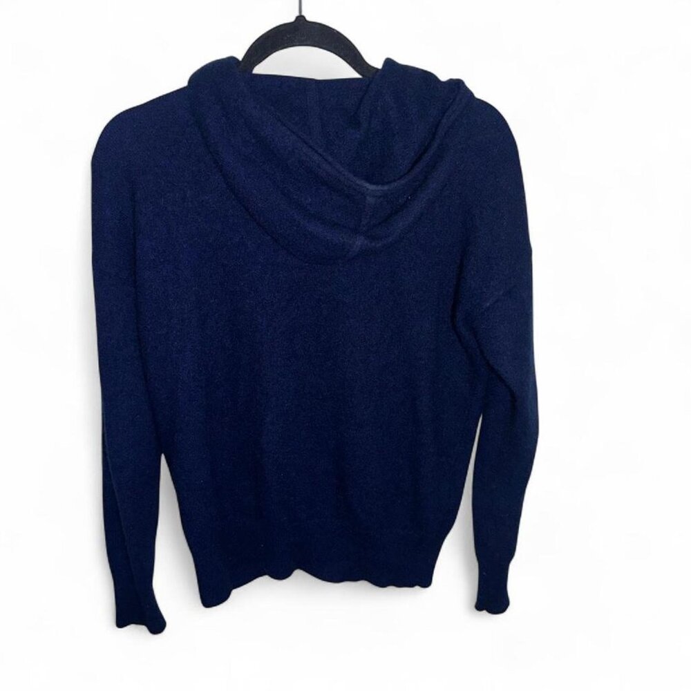 Charter Club Pure 100% Cashmere Navy Full Zip Hooded Sweater Jacket Cardigan Med - Picture 3 of 7